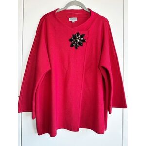 JM Collection Red Sweater Cardigan One Snap Brooch Detail Womens Size Large